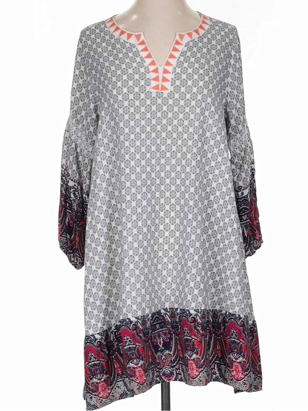 Umgee womans boho White and Coral Mini Dress size S